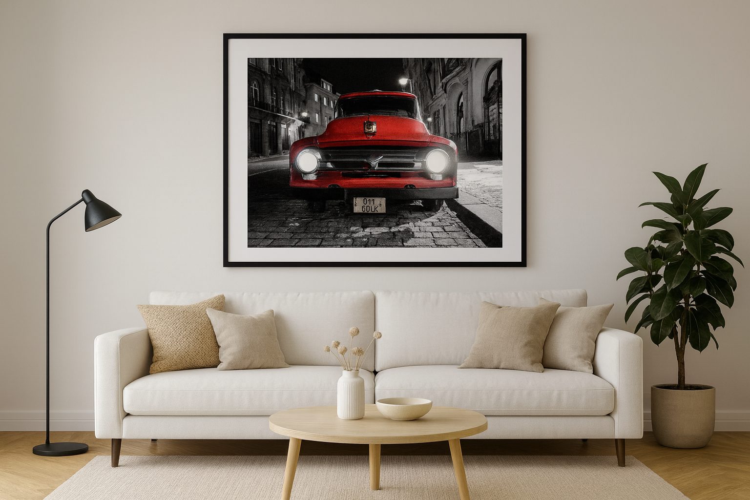 Red Vintage Truck Night Photography – Wall Art - Image 2