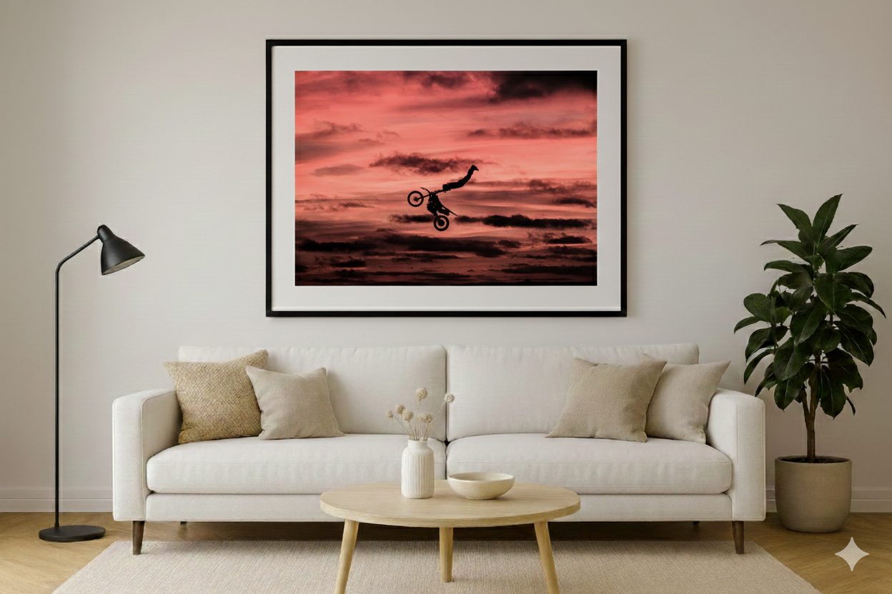 Stunt Rider Sunset – Action Motorcycle Wall Art - Image 2