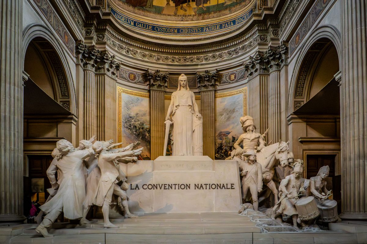 The monumental La Convention Nationale sculpture group inside the Panthéon in Paris.